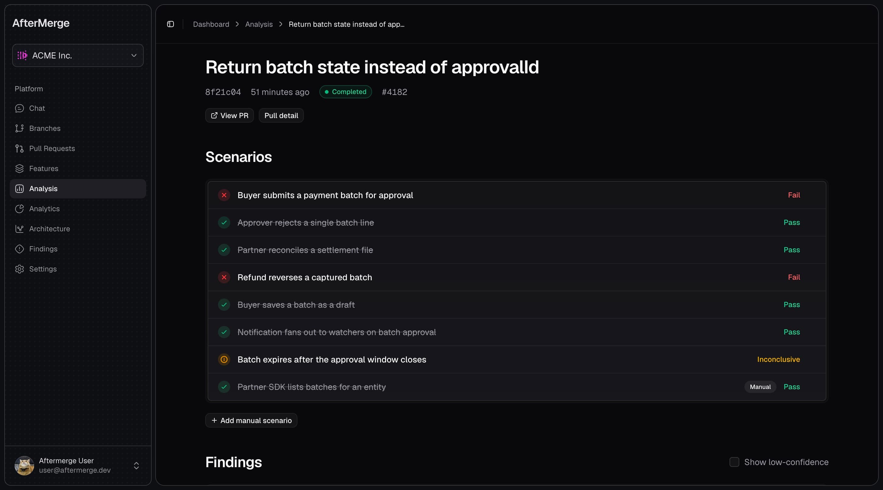 The AfterMerge dashboard.